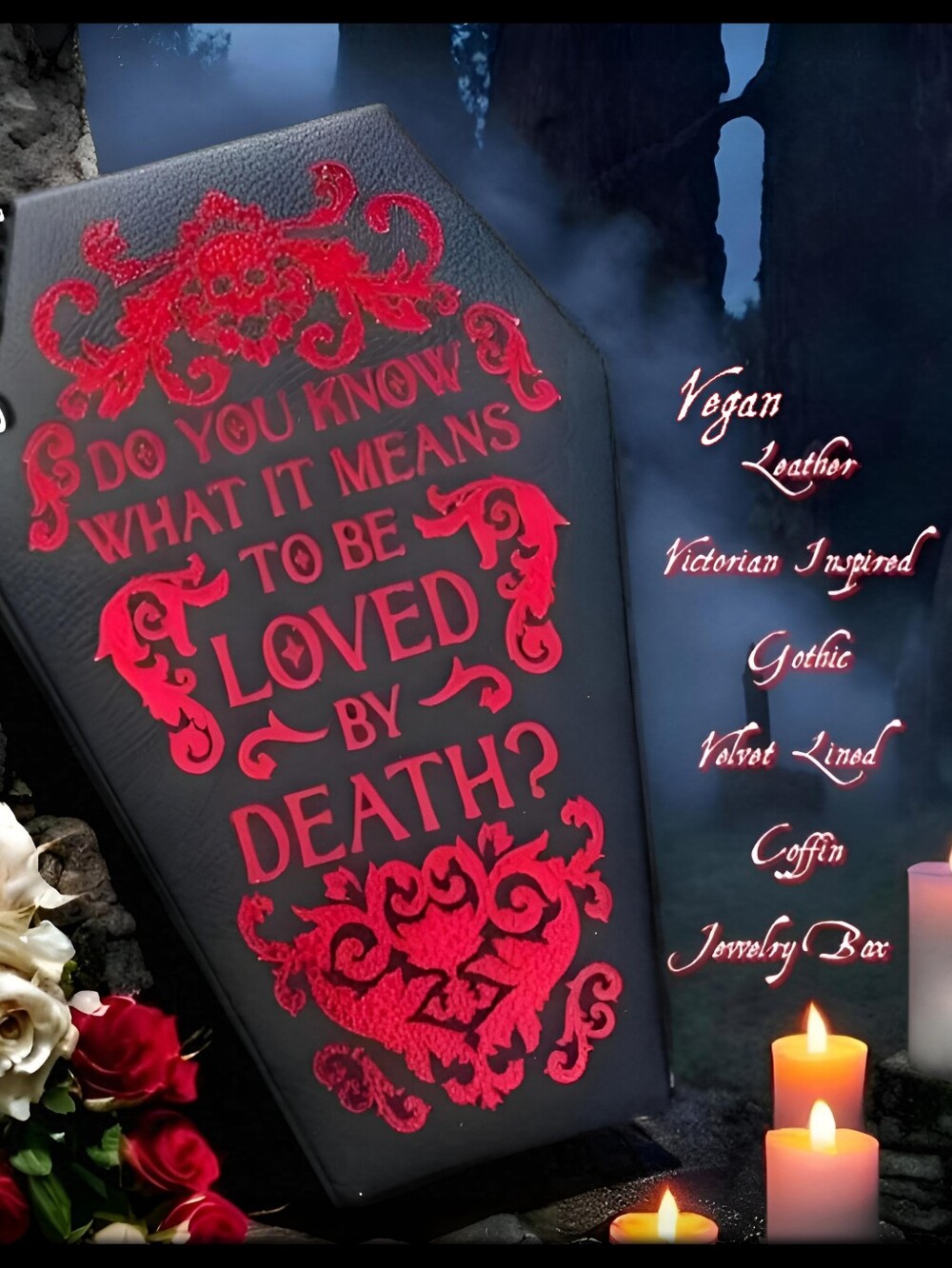 🆕️LAST 1🌹VICTORIAN INSPIRED VEGAN LEATHER COFFIN RED VELVET LINED JEWELRY BOX